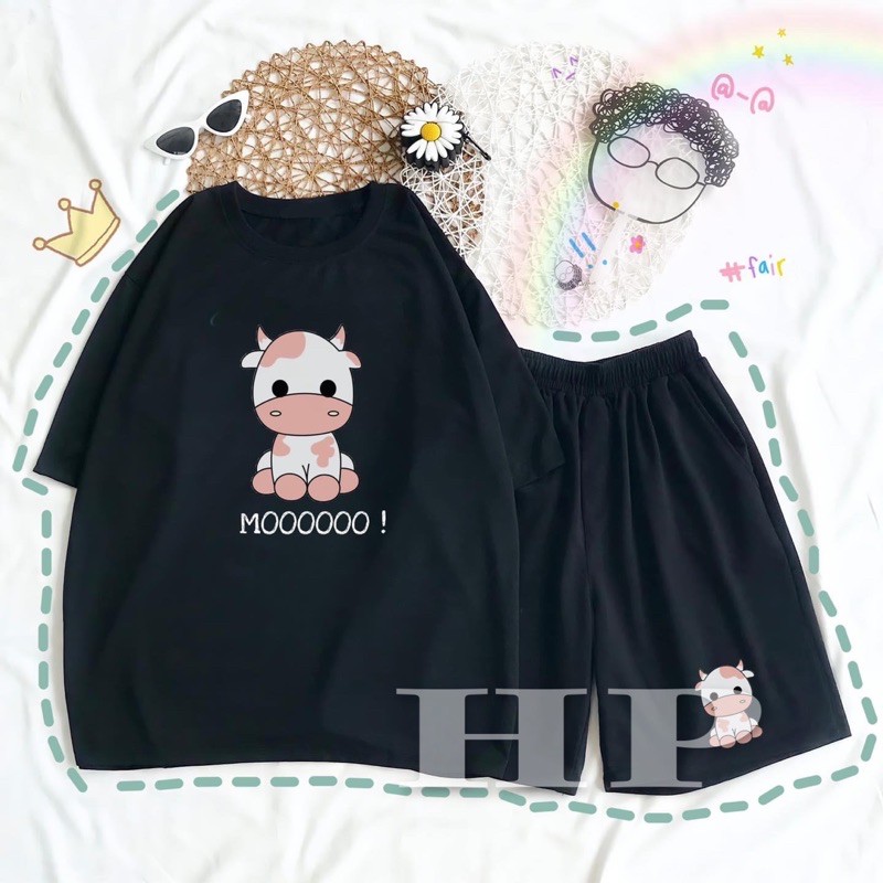 Sét áo bò hồng MOOO + quần đùi 5D TH6