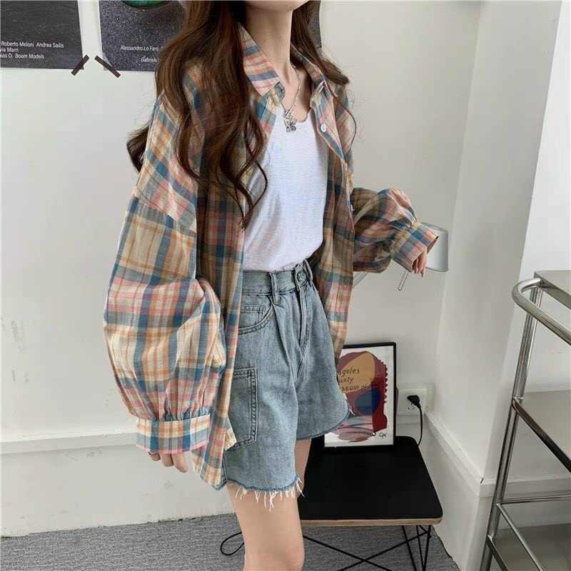 HÀNG CAO CẤP sơ mi caro tay phồng dài hàng đẹp may kỹ KXPC ALOHA