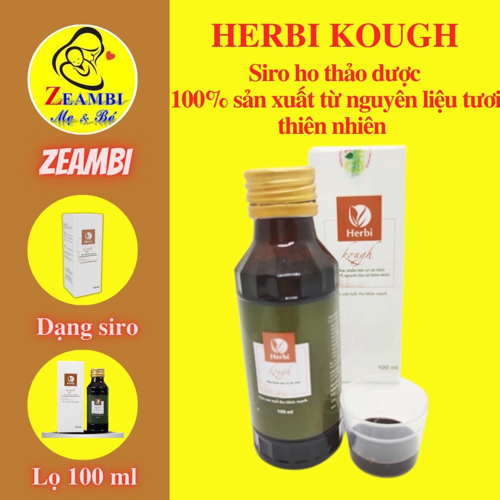 Siro ho thảo dược HERBI KOUGH - Chiết xuất trực tiếp từ nguyên liệu tươi (100 ml ) Cho trẻ từ 6 tháng tuổi và người lớn