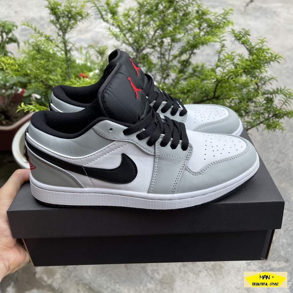 (ẢNH THẬT + FULLBOX) Giày thể thao Air Jordan 1 Low Light Smoke Grey cổ thấp logo đỏ siêu nổi bật dành cho nam và nữ