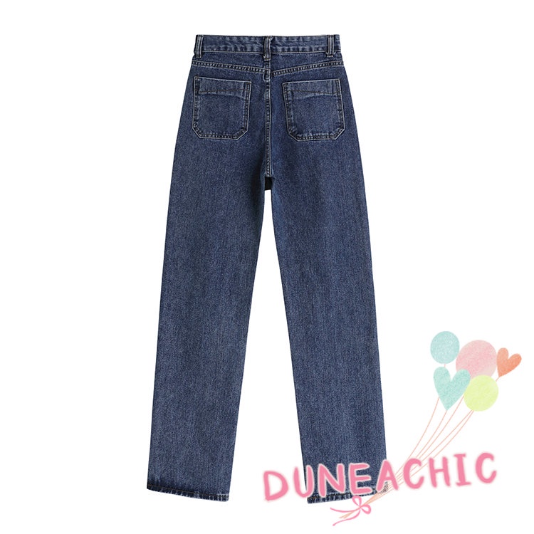 DUNEA Quần Jean Ống Rộng Phối Rách Cá Tính Dành Cho Nữ