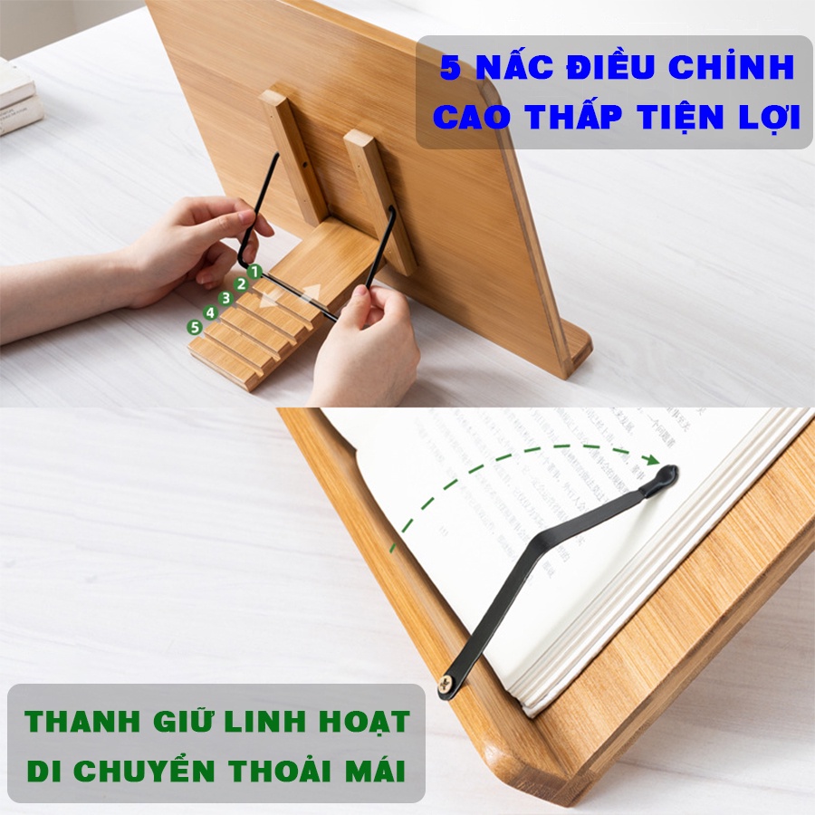 Giá kệ đỡ đọc sách bằng tre tự nhiên Vango V30 Thông minh Đa năng chống mỏi mắt Giúp tập trung hơn