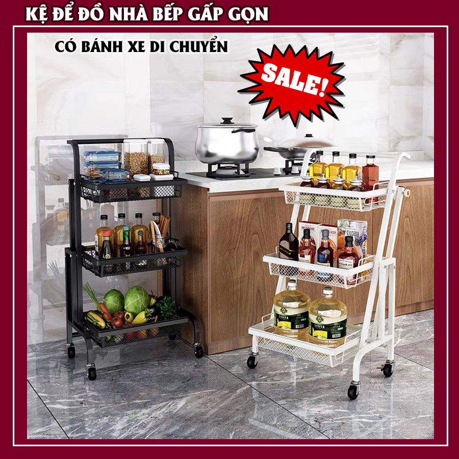 Kệ để đồ nhà bếp gấp gọn, kệ sắt gấp gọn, xe đẩy đa năng có bánh xe tiện lợi dễ dàng di chuyển!