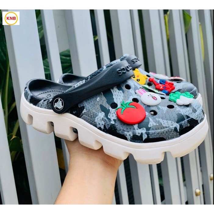 Dép nữ nam, Dép suc Duet Cross Trắng xám CAMO -Freeship + 12 sticker- Dép Quai Ngang nam nữ bít đầu hàn quốc