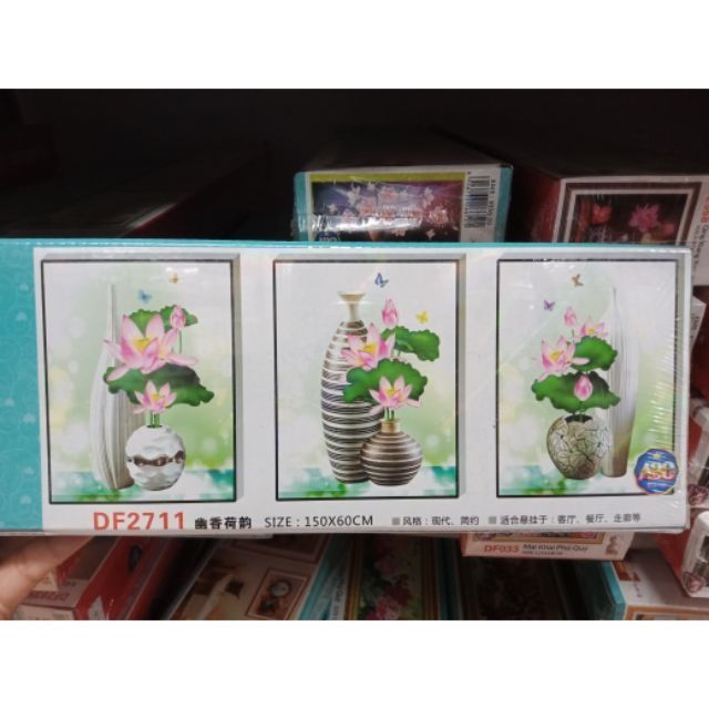 Tranh đính đá bình hoa ba bức DF2711: 150 x 60