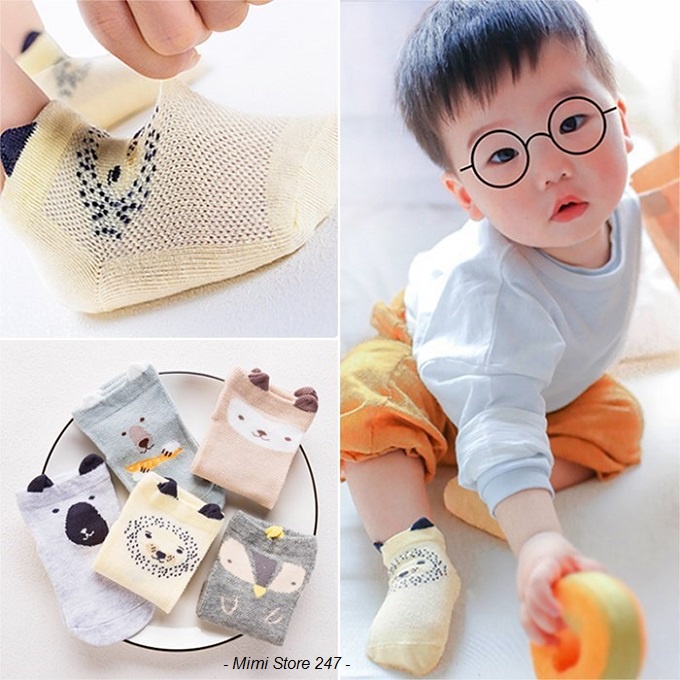 [Mẫu Mới 2021] Set 5 Đôi Tất Lưới Hình Thú Ngộ Nghĩnh Cho Bé Trai Bé Gái, Vớ Cho Bé Từ 0-3 Tuổi