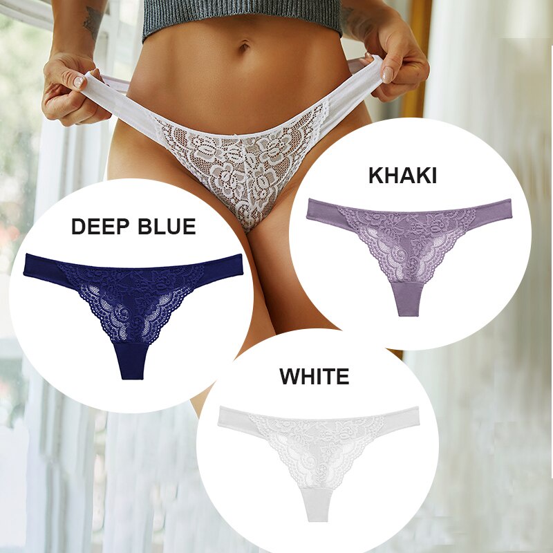 Set 3 Quần Lót FINETOO N312 Hình Chữ T Phối Ren Quyến Rũ Cho Nữ Size M-XL