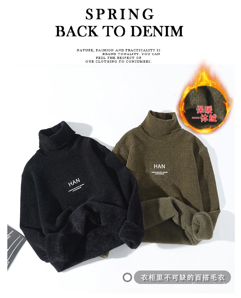 Áo sweater lông cừu lót nhung cổ lọ thời trang 2020 trẻ trung cho nam | BigBuy360 - bigbuy360.vn