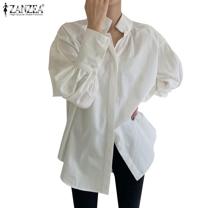 Áo sơ mi nữ Zanzea cổ đứng tay dài dáng rộng cài nút thời trang Hàn Quốc