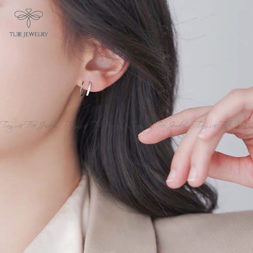 Khuyên tai bạc nữ TLEE xoắn vòng nhẹ nạm đá cao cấp NCJ B0193