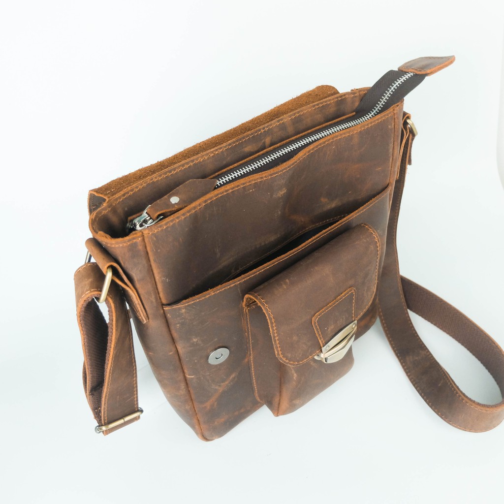 Túi chéo da sáp Crazy horse Messenger classic - Manuk Leather | BigBuy360 - bigbuy360.vn