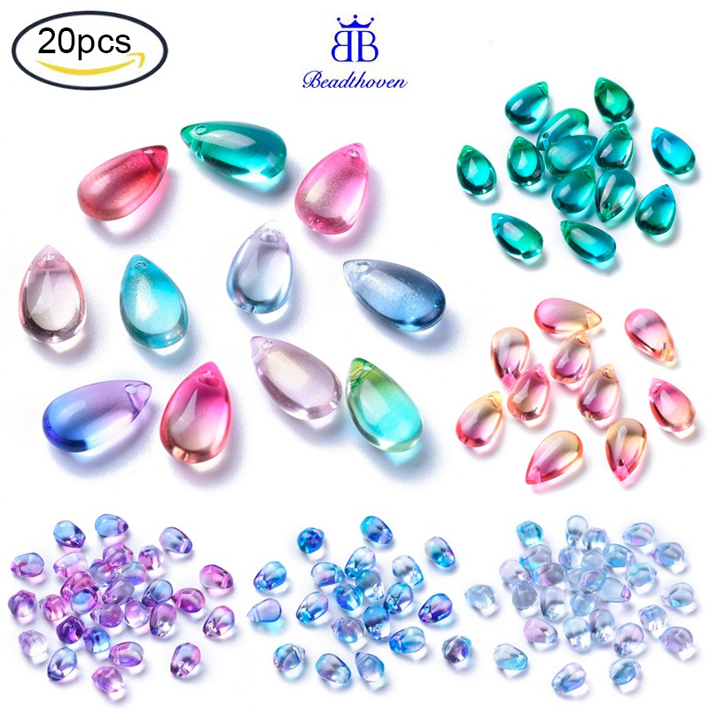 CHARMS Set 20 Hạt Pha Lê Trong Suốt Nhiều Màu Sắc Làm Trang Sức 13.5x8 X 6.5mm: 1.2mm