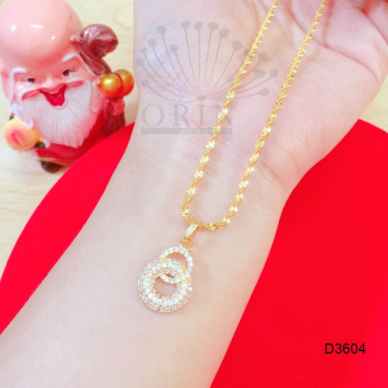 Dây chuyền nữ dạng xoắn mặt 2 vòng tròn lồng nhau đính đá thiết kế bền màu cao cấp Orin D4148