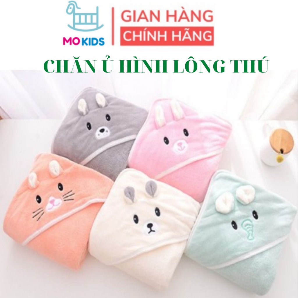 Chăn ủ khăn choàng cao cấp cho trẻ sơ sinh lông tuyết có mũ hình thú quấn bé tắm - MOKIDS