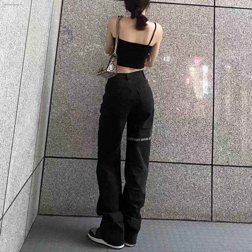 Quần jean ống rộng đứng lưng cao màu trắng / đen cá tính thời trang 2022 cho nữ