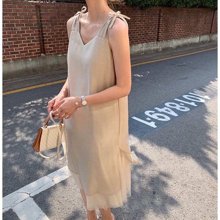 Spaki Dress - Đầm kim tuyến vải tơ - Kem/Xám/Hồng