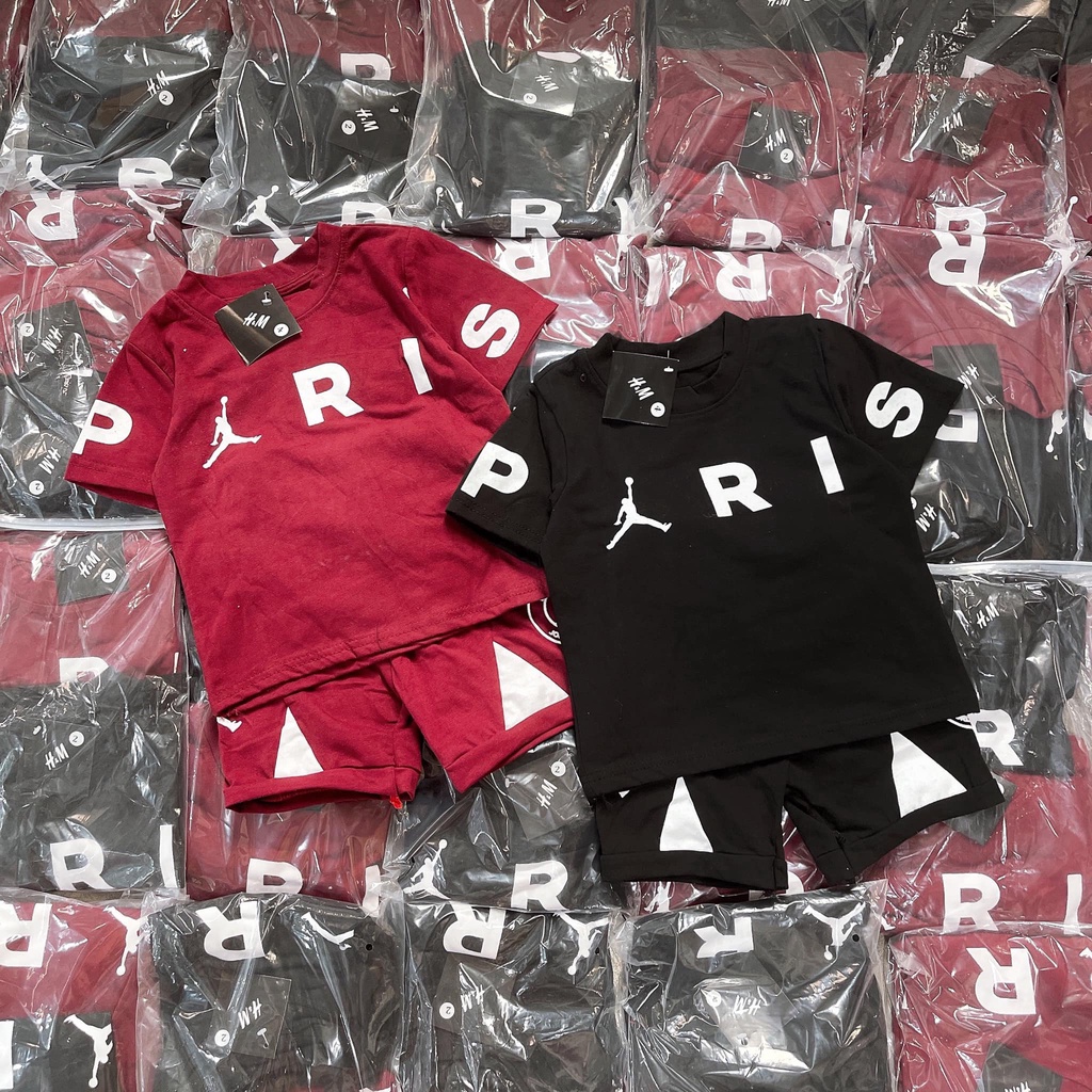 Đồ bộ bé trai Combo 2 bộ paris đen đỏ chất cotton mềm mịn thấm hút tốt