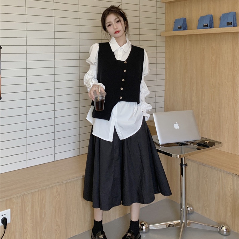 Set Áo Sơ Mi Và Chân Váy Lưng Cao Thời Trang Cho Nữ