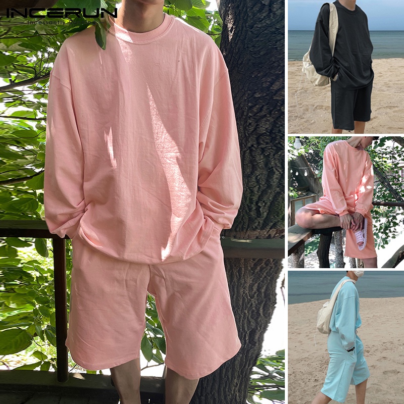 Bộ áo sweater tay dài + quần short INCERUN thời trang trẻ trung cho nam