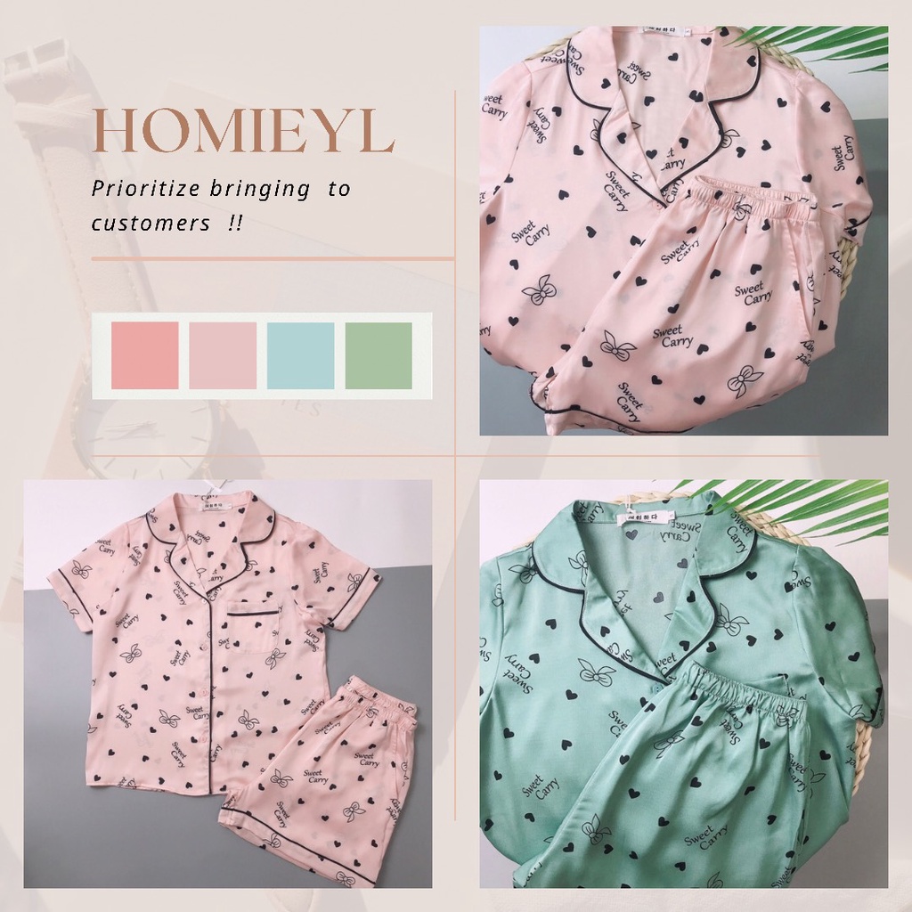 Bộ đồ ngủ lụa đùi mặc nhà cộc tay Homieyl cao cấp, bộ đồ ngủ pijama pizama pyjama chất vải lụa mềm mại thoáng mát | BigBuy360 - bigbuy360.vn