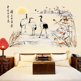 Decal dán tường nghệ thuật hình ảnh 3 chú cò size lớn 2 mảnh AM9118