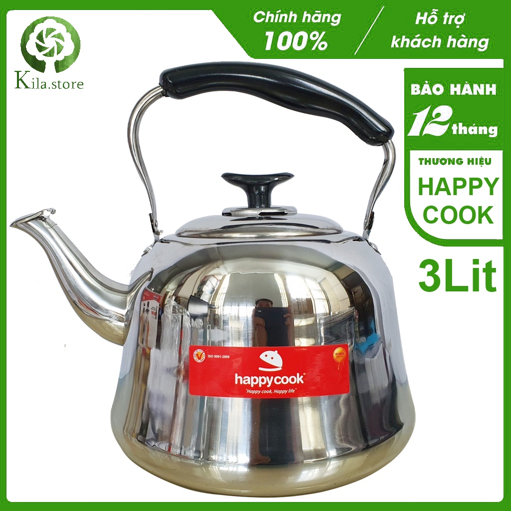 Ấm đun nước inox HappyCook 5L, 3L HGK-300T, HGK-500T Sử dụng được trên bếp từ