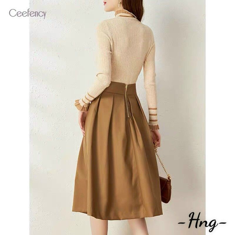 Chân váy thô Quảng Châu đai da dài qua gối