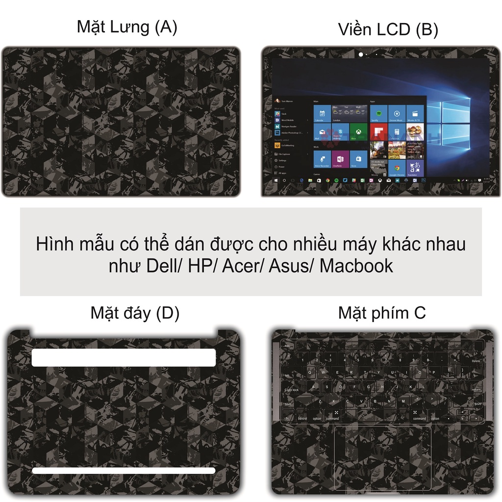 Miếng Dán Laptop - Mẫu Urban Camo black  siêu ngầu - Có mẫu dán cho tất cả các dòng máy Laptop...