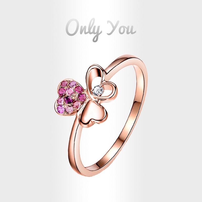 Nhẫn Mạ Vàng Hồng 18K Đính Đá Quý Nhiều Màu Hình Trái Tim