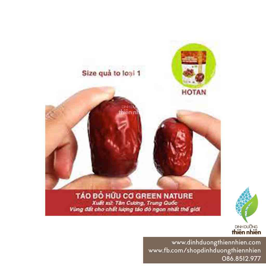 Táo Tàu (Táo Đỏ) Hữu Cơ Green Nature Organic Dried HOTAN Jujube Fruit, 500g