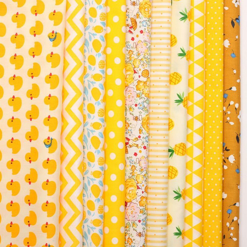 Vải Cotton Màu Vàng In Họa Tiết Handmade Dùng Để May Rèm / Làm Rèm Cửa diy