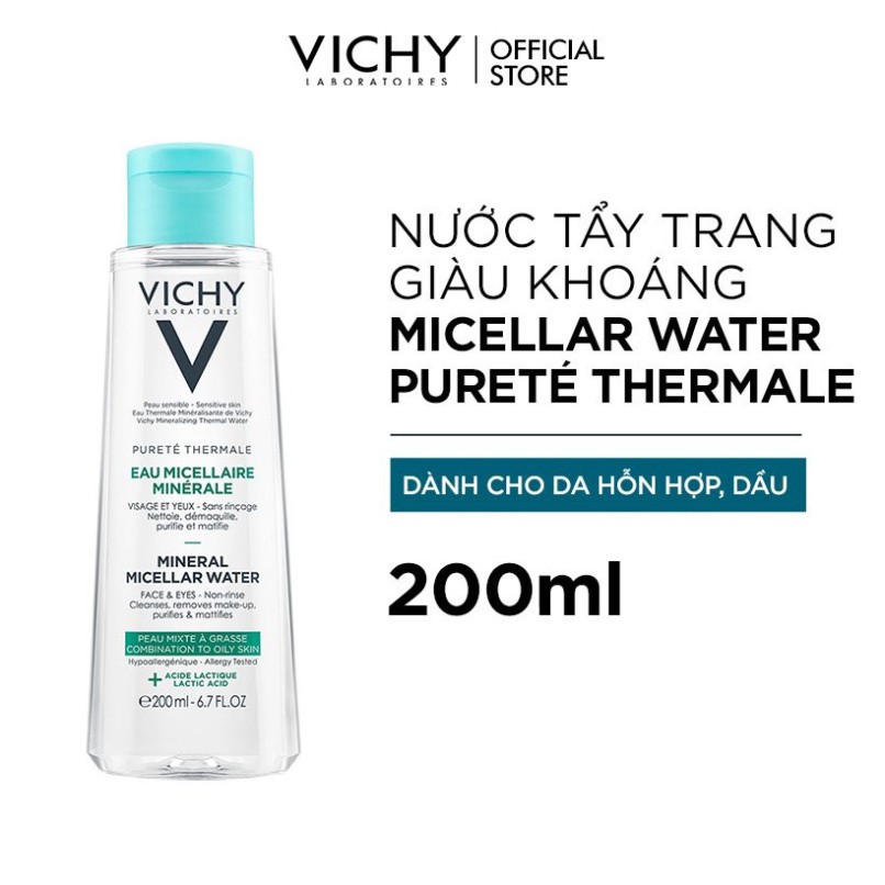 [CHÍNH HÃNG] Nước tẩy trang cho da bóng dầu, hỗn hợp Vichy Mineral Micellar Water To Oily Skin 200ml