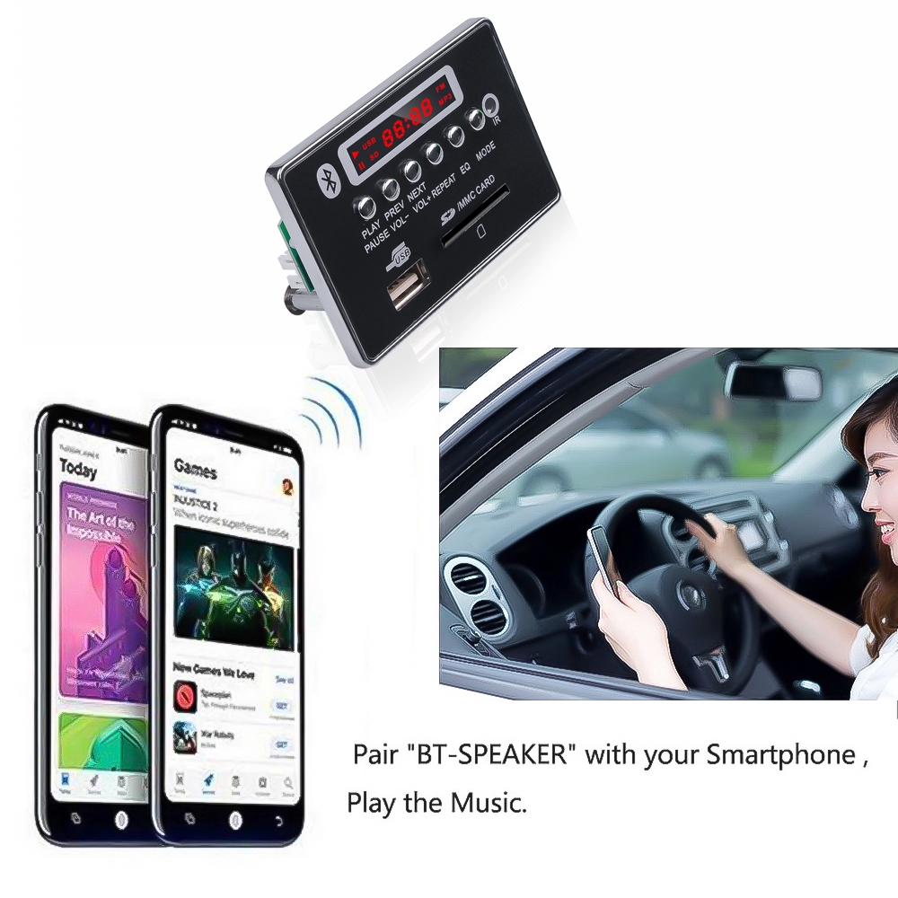 Bảng mạch giải mã âm thanh Bluetooth Mp3 5v 12v Usb Tf Fm tiện dụng dành cho xe hơi