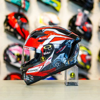 Mũ Fullface 1 kính Yohe 978 Plus Đen Bóng Dán Tem Honda Sonic Đỏ (chuẩn Châu Âu Certificate ECE 22.05)