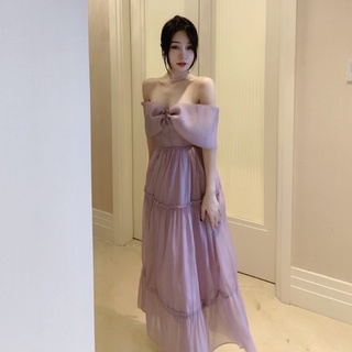 đầm maxi ren trễ vai nơ koreastyle