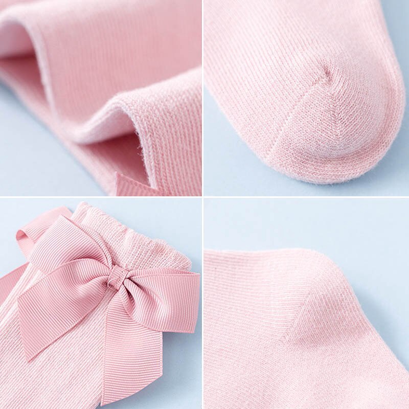 Vớ cotton mềm cao cổ đính nơ dành cho bé gái sơ sinh từ 0-2 tuổi