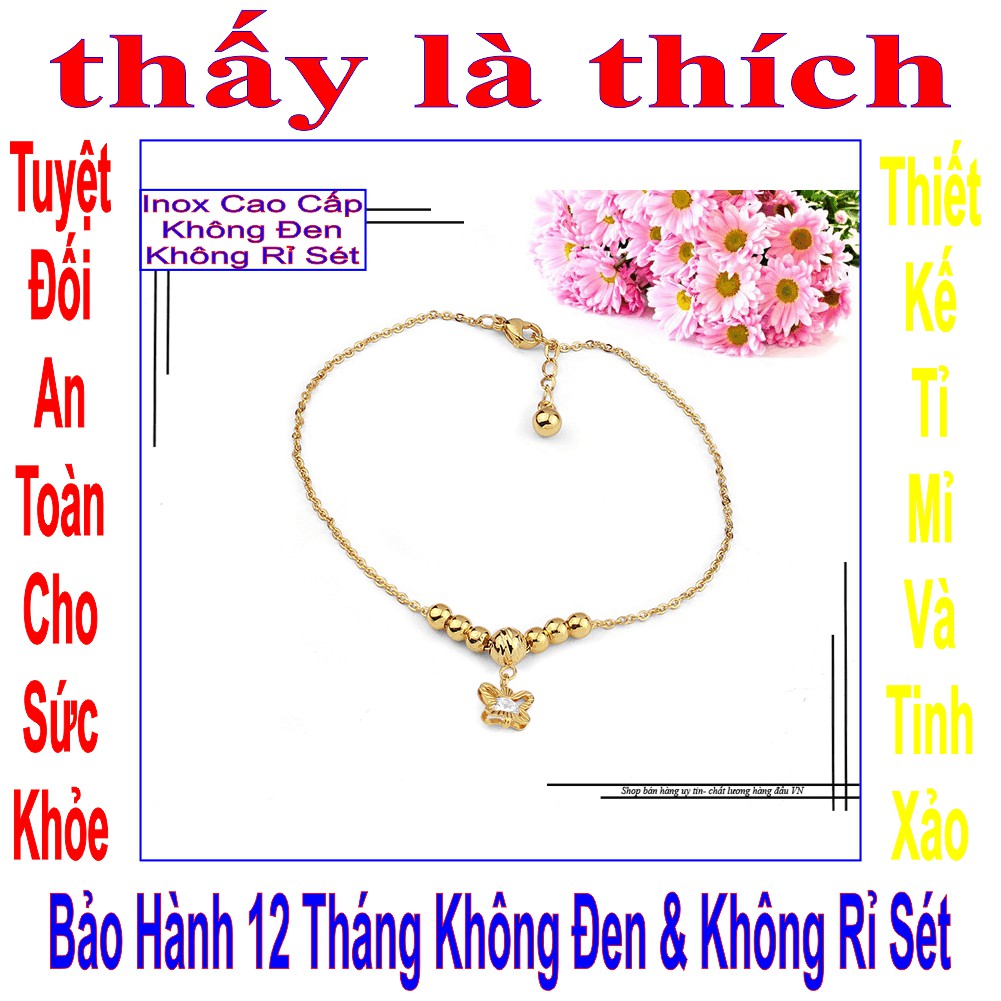 Lắc chân em bé vàng kiểu bướm đá Zircon và bi - An toàn cho trẻ - Cam kết 1 đổi 1 nếu hoen , gỉ sét