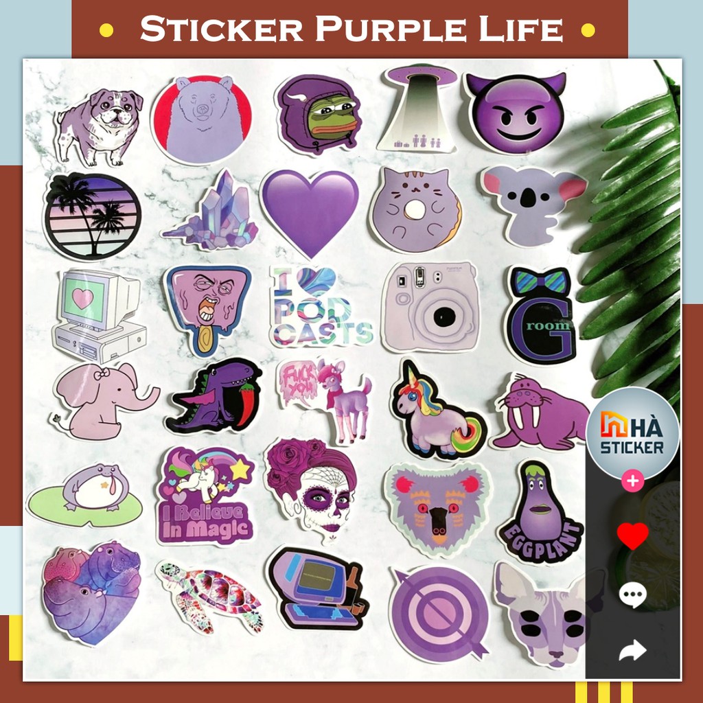 Set 60 Sticker Dán Purple Life PVC Chống Nước | Dán Điện Thoại | Dán Laptop | Dán Mũ Bảo Hiểm | Dán Vali