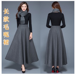 Chân váy dạ dáng dài eo thun
