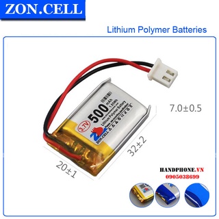Pin Li-Po ZonCell 3.7V 500mAh 702030 cho SmartWatch, Dock sạc Tai Nghe, Loa Bluetooth, Tai nghe, Camera Hành Trình,Chuột