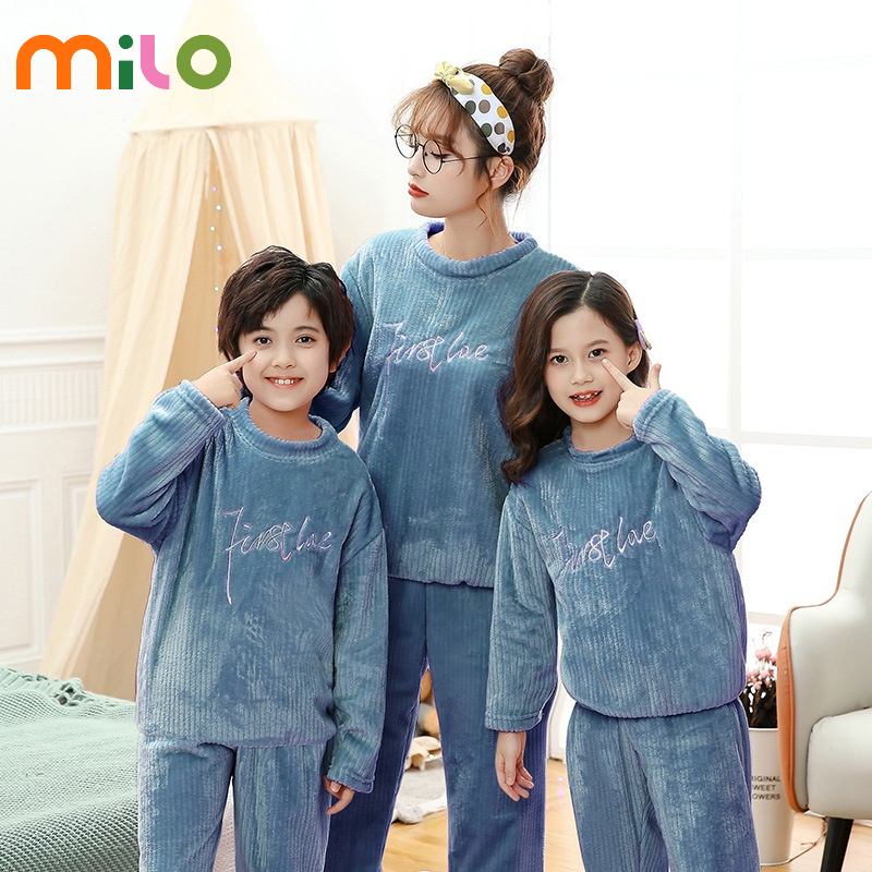 Milo Bộ Đồ Ngủ Hai Mảnh Lót Nhung Dày Giữ Ấm Mùa Thu Và Mùa Đông Dành Cho Mẹ Và Bé