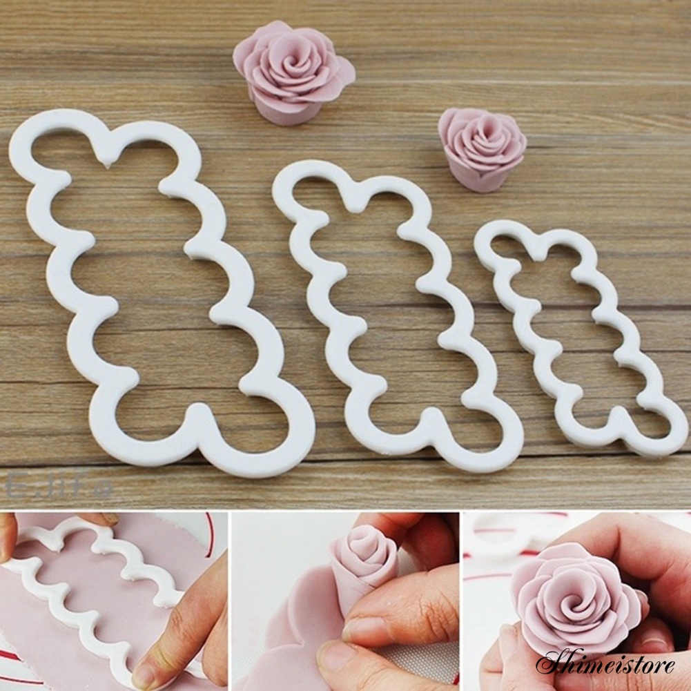 Set 3 Khuôn Nhựa Làm Bánh Tạo Hình Hoa Hồng 3D Tiện Dụng