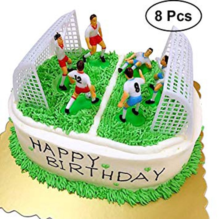 Bộ mô hình cầu thủ bóng đá và cổng, mô hình đội bóng trang trí bánh sinh nhật