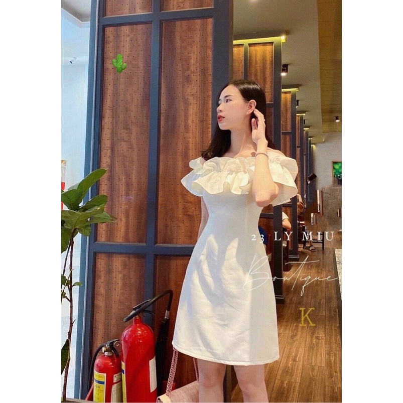 đầm kiểu trễ vai bèo xinh chất kate hàn đẹp p