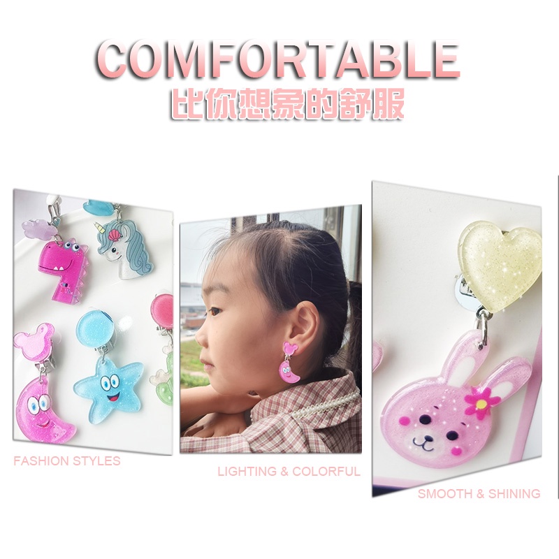 Khuyên Tai Kẹp Không Xỏ Hình Động Vật Hoạt Hình Bằng Acrylic Chống Dị Ứng Phong Cách Hàn Quốc Cho Bé Gái