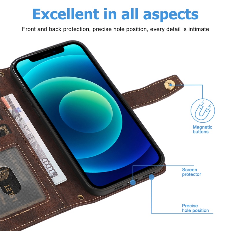 Ốp Điện Thoại Da Dạng Ví Nắp Lật Có Ngăn Đựng Thẻ Và Dây Đeo Cho Samsung Note 10 20 Ultra Plus Note9 8 A53 A33 A13 A03S