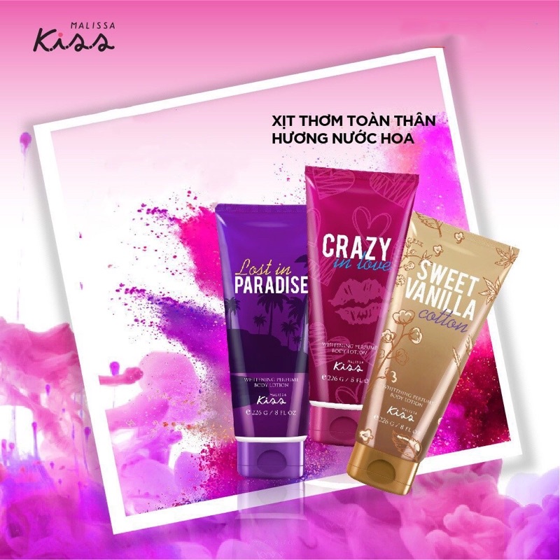 Sữa dưỡng trắng da toàn thân hương nước hoa Malissa Kiss 226g - Angel Series