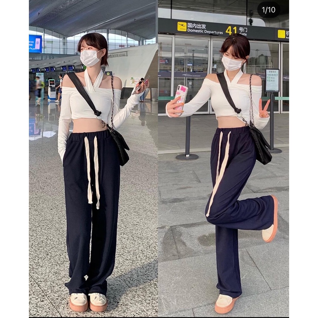 Set áo hở vai dài tay+quần dài 💖 KÈM ẢNH THẬT