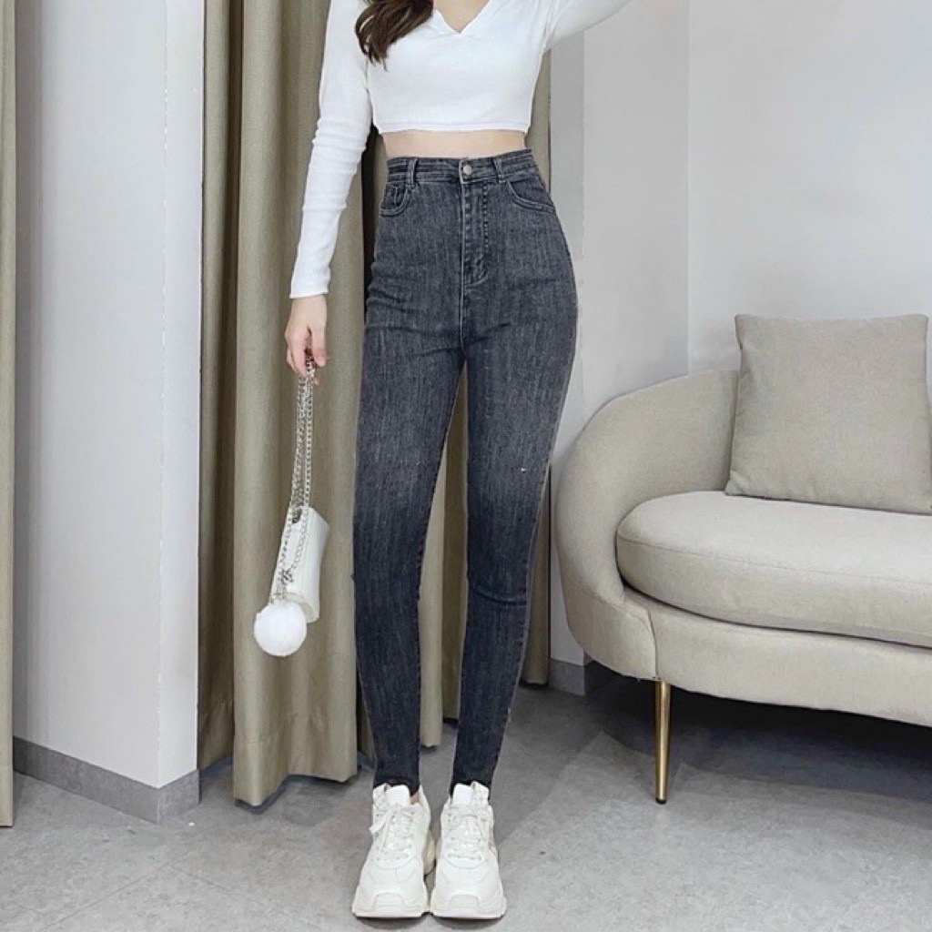 Quần jean dài BIG SIZE Lưng cao Tua Lai, Xám Rách Loang, co dãn mạnh rẻ đẹp dành cho người béo 4245 4270 MLJ Moliruan