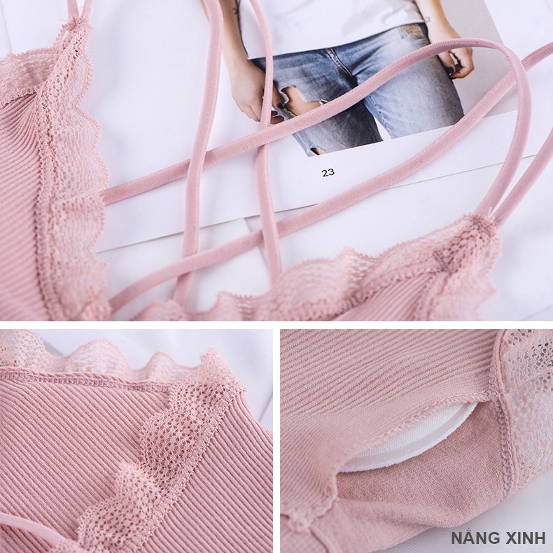 [NẮNG XINH] áo ngực cao cấp chất cotton sọc len phối ren, thấm hút, cực chất mã NAG01 | BigBuy360 - bigbuy360.vn